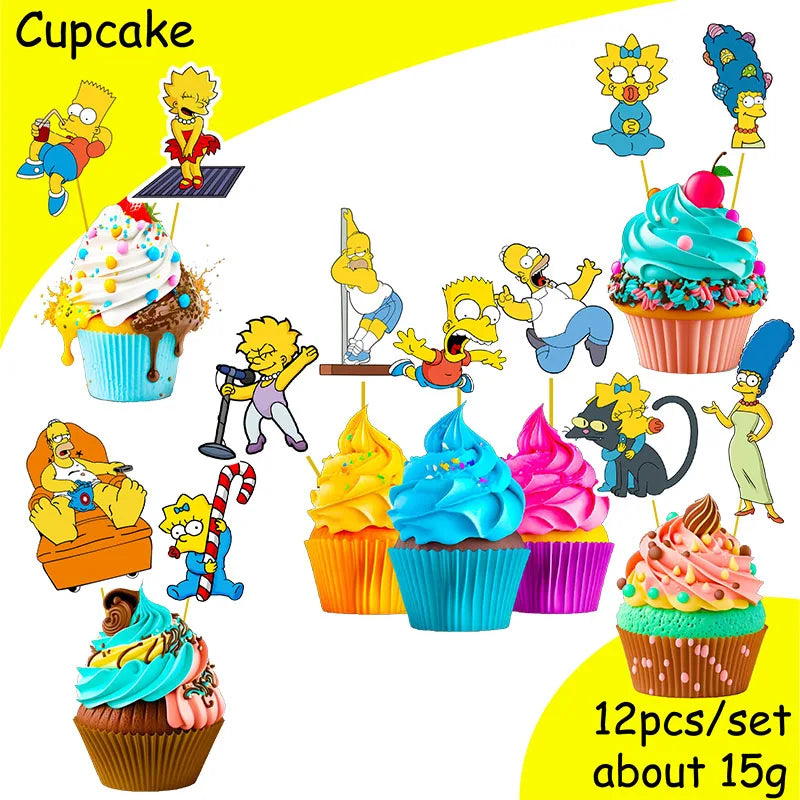 DisneyThe Simpsons Party Decorations Tableware Cup Plate Napkin Sticker Tablecloth Balloons Background Kids Baby Shower Supplies