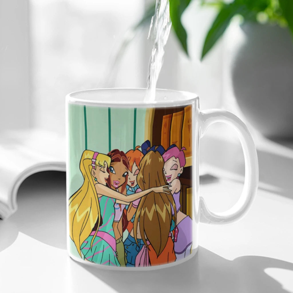 Girl-W-Winx Catoon Clubs Ceramic Mug Cute Coffee Tea Milk Stave Mugs And Cups with Handle Novelty Gifts