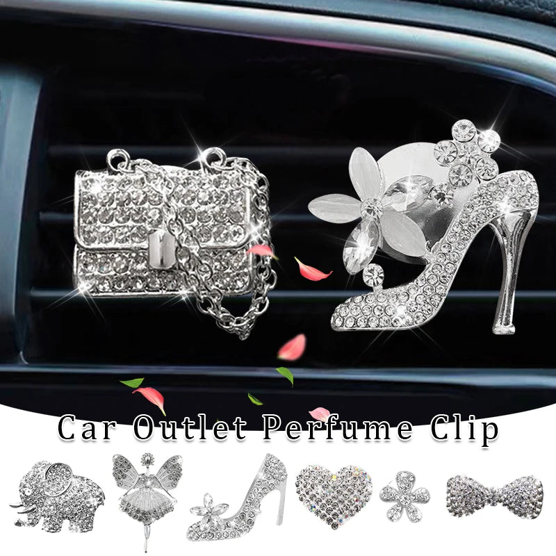 Bling Diamond Car Air Freshener Outlet Perfume Clip Girls High Heel Flower Fragrance Diffuser Interior Car Accessories Xmas Gift