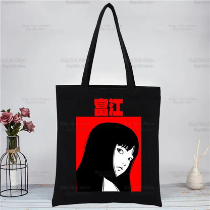 Junji Ito Tomie Shintaro Kago Horror Japan Manga Canvas Tote Black Bags Harajuku Casual Tote Eco Shopper Shoulder Bags