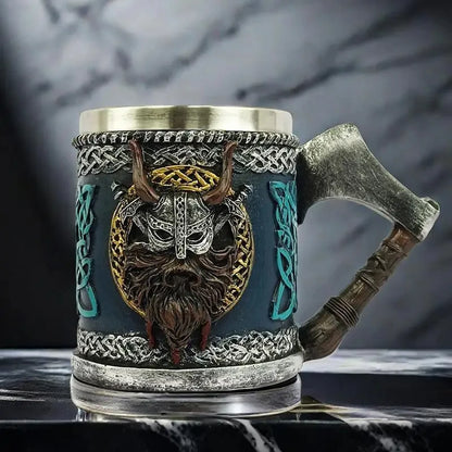 Viking Beer Glass Valhalla Resin Stainless Steel Mug Warrior Beer Steins Drinkware Tomahawk Tankard Coffee Cup Tea Tumbler Decor