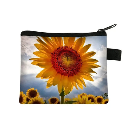 Small Wallet Daisy Pattern Cosmetic Bag Women Waterproof MakeUp Bag Fashion Yellow Sunflowers Toiletry Bag Travel Cosmetic Case