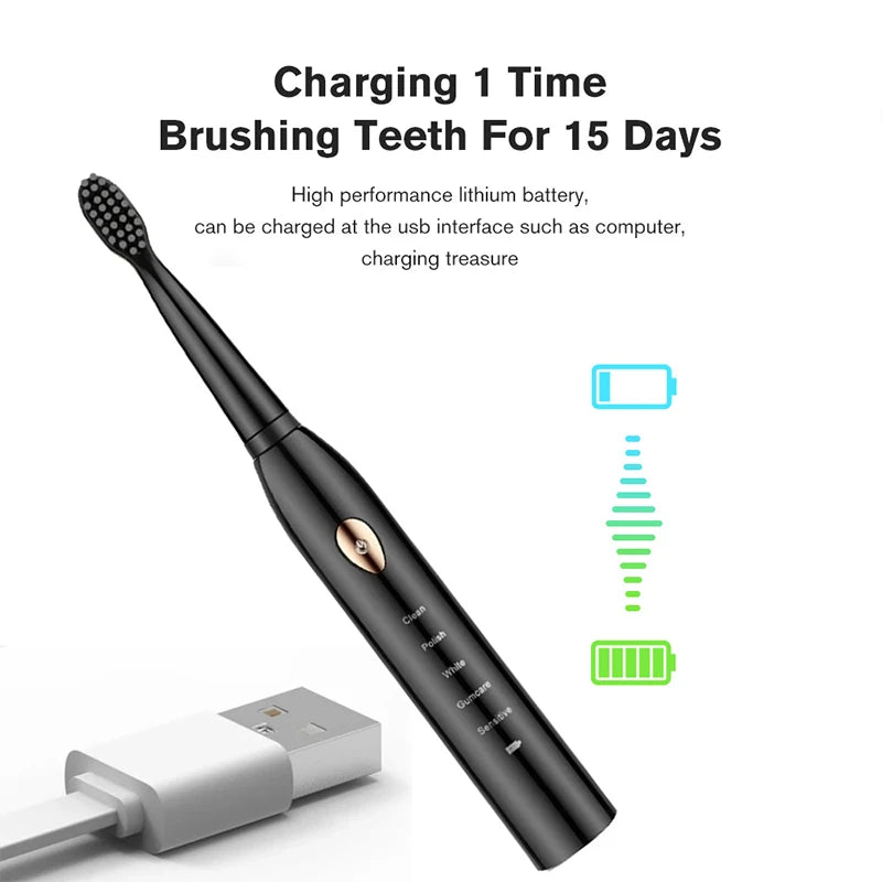 Electric Toothbrush 5-gear Mode USB Charging 4 colors IPX7 Waterproof Ultrasonic Rechargeable Soft Hair Toothbrush Adult Classic