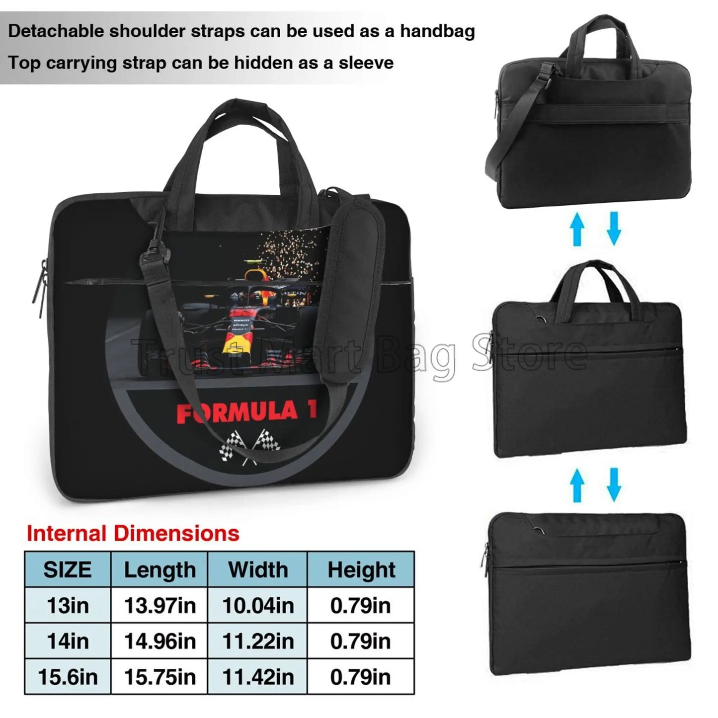 F1 Car Racing Print Laptop Carrying Bag Case Notebook Ultrabook Bag Tablet Cover with Shoulder Strap Handle Fits 13/14/15.6 Inch