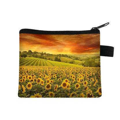 Small Wallet Daisy Pattern Cosmetic Bag Women Waterproof MakeUp Bag Fashion Yellow Sunflowers Toiletry Bag Travel Cosmetic Case