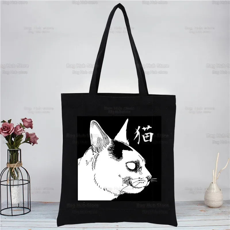 Junji Ito Tomie Shintaro Kago Horror Japan Manga Canvas Tote Black Bags Harajuku Casual Tote Eco Shopper Shoulder Bags