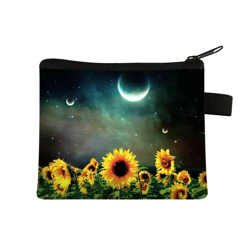 Small Wallet Daisy Pattern Cosmetic Bag Women Waterproof MakeUp Bag Fashion Yellow Sunflowers Toiletry Bag Travel Cosmetic Case