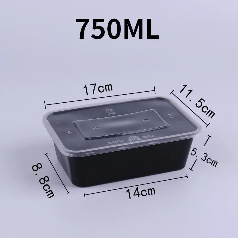 10PCS Plastic Disposable Black  Food Containers Take out Containers With Lid for Salads Fresh-keeping Container Carry Out Box