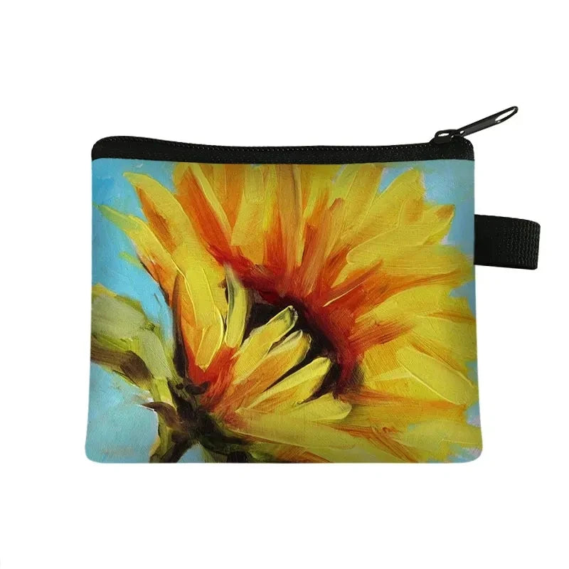 Small Wallet Daisy Pattern Cosmetic Bag Women Waterproof MakeUp Bag Fashion Yellow Sunflowers Toiletry Bag Travel Cosmetic Case