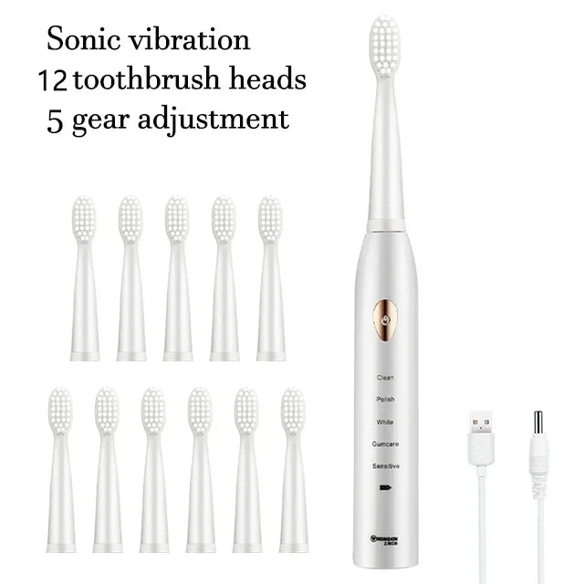 Electric Toothbrush 5-gear Mode USB Charging 4 colors IPX7 Waterproof Ultrasonic Rechargeable Soft Hair Toothbrush Adult Classic