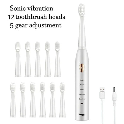 Electric Toothbrush 5-gear Mode USB Charging 4 colors IPX7 Waterproof Ultrasonic Rechargeable Soft Hair Toothbrush Adult Classic