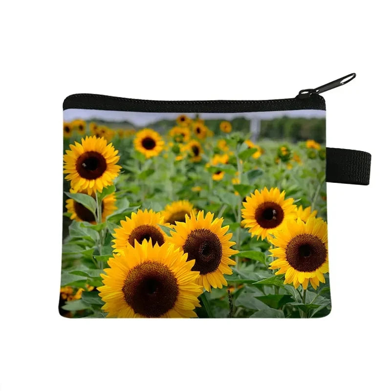 Small Wallet Daisy Pattern Cosmetic Bag Women Waterproof MakeUp Bag Fashion Yellow Sunflowers Toiletry Bag Travel Cosmetic Case