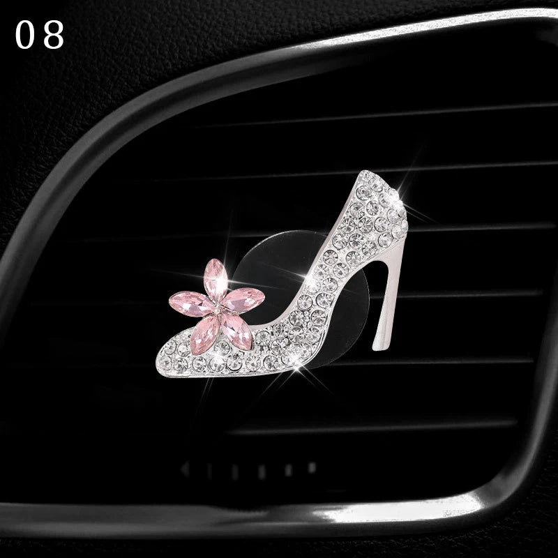 Bling Diamond Car Air Freshener Outlet Perfume Clip Girls High Heel Flower Fragrance Diffuser Interior Car Accessories Xmas Gift