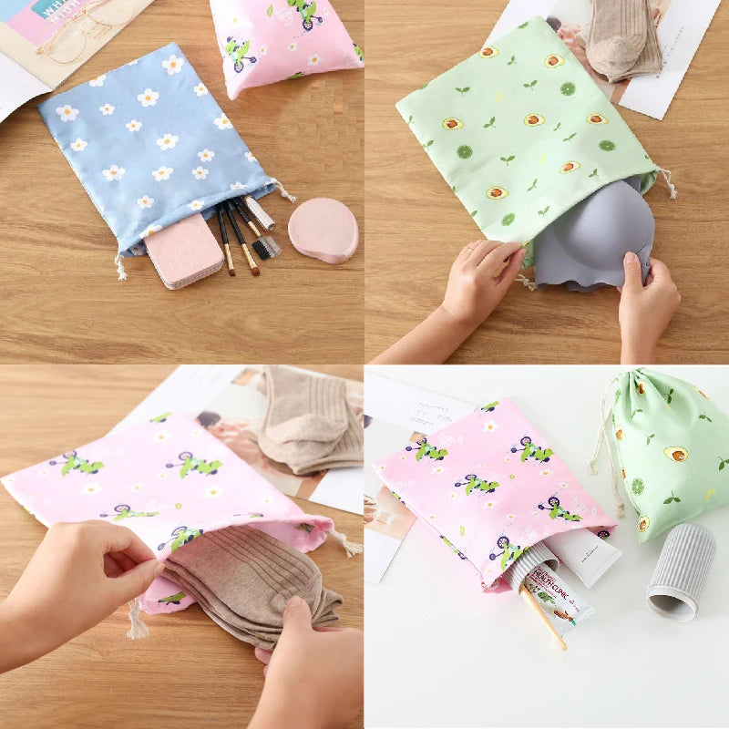 Casual Women Cotton Drawstring Shopping Bag Eco Reusable Folding Grocery Cloth Underwear Pouch Case Travel Xmas Gift Bag