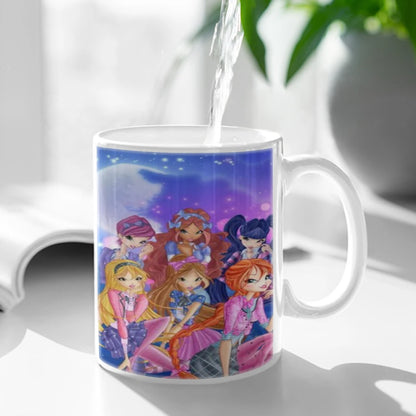 Girl-W-Winx Catoon Clubs Ceramic Mug Cute Coffee Tea Milk Stave Mugs And Cups with Handle Novelty Gifts