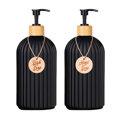 Strip Soap Dispenser with Bamboo Pump Refillable Shampoo Conditioner Hands and Dishes Soap Dispenser Bottle for Kitchen Bathroom