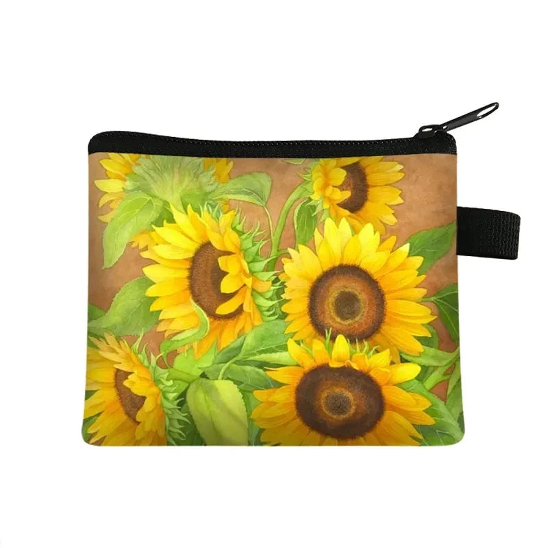 Small Wallet Daisy Pattern Cosmetic Bag Women Waterproof MakeUp Bag Fashion Yellow Sunflowers Toiletry Bag Travel Cosmetic Case