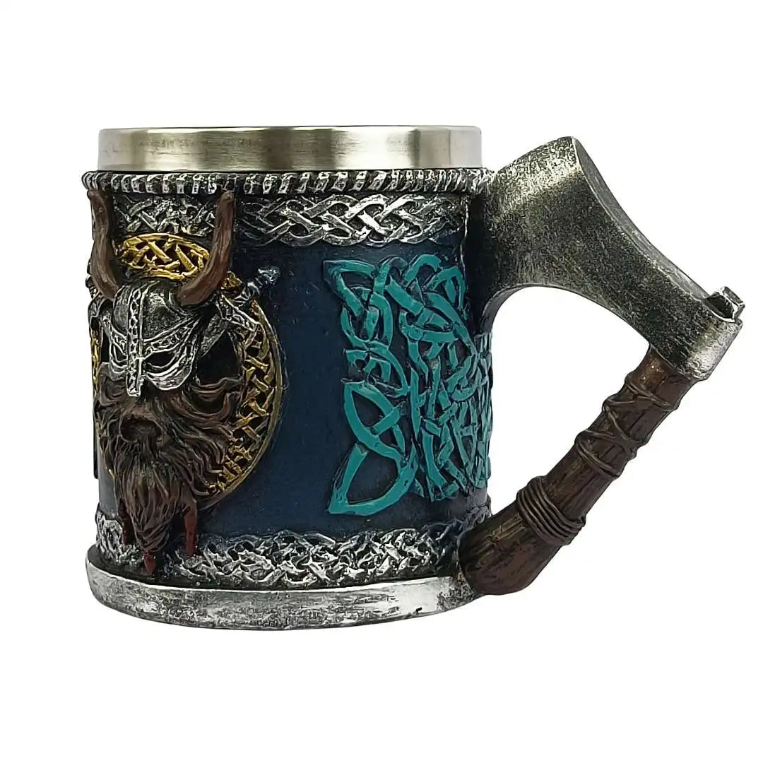 Viking Beer Glass Valhalla Resin Stainless Steel Mug Warrior Beer Steins Drinkware Tomahawk Tankard Coffee Cup Tea Tumbler Decor