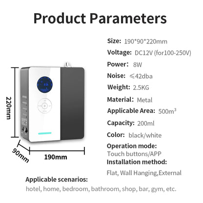 500m³ Perfume Wifi Diffuser Electric Environmental Fragrance Air Freshener Metal Body HVAC Smart Home 200ML Capacity Purifier