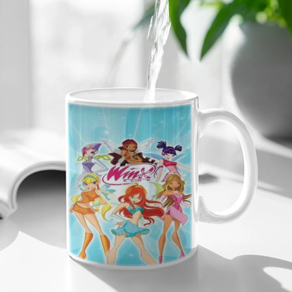 Girl-W-Winx Catoon Clubs Ceramic Mug Cute Coffee Tea Milk Stave Mugs And Cups with Handle Novelty Gifts