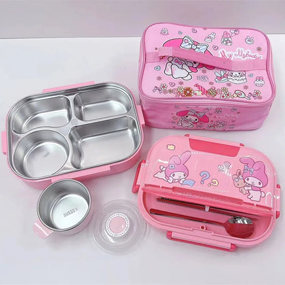 Sanrio Kuromi melody Stainless Steel Bento Lunch Box Bags Meal Prep Hello Kitty Containers Lunch Enfant Lunch Pack for Kids