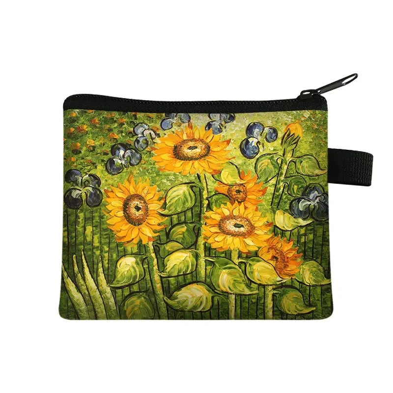 Small Wallet Daisy Pattern Cosmetic Bag Women Waterproof MakeUp Bag Fashion Yellow Sunflowers Toiletry Bag Travel Cosmetic Case