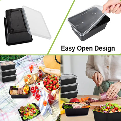 10PCS Plastic Disposable Black  Food Containers Take out Containers With Lid for Salads Fresh-keeping Container Carry Out Box