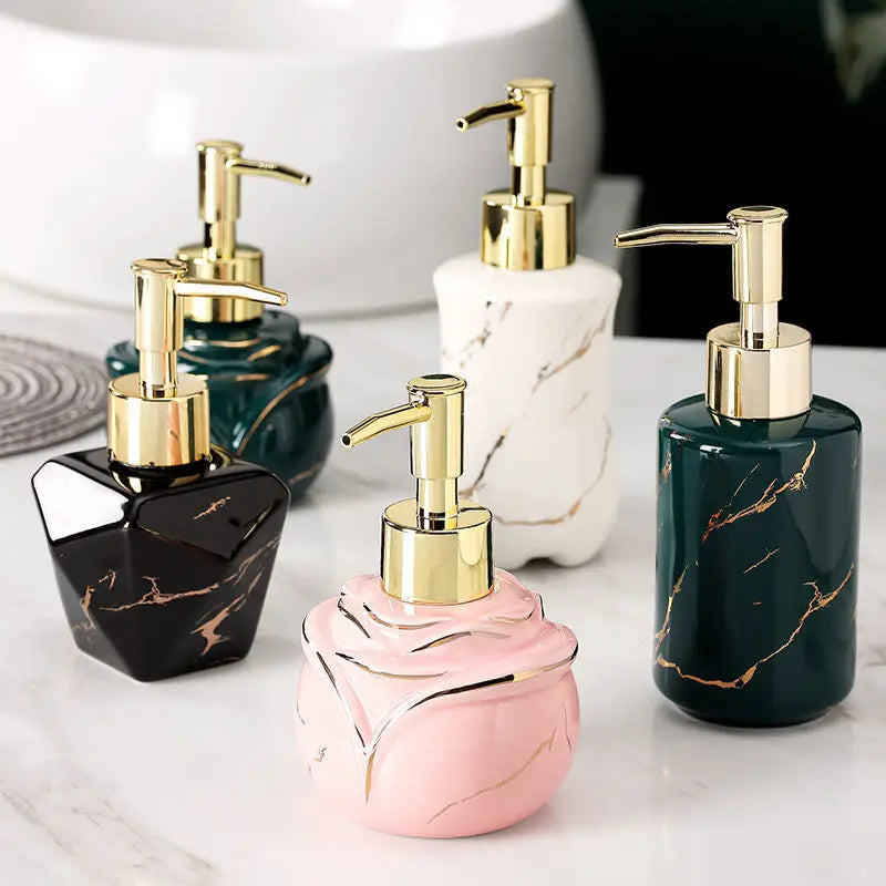 Marbling Emulsion Bottle High-grade Ceramic Soap Container Household Make-up Remover Shampoo Storage Bottle Bathroom Accessories