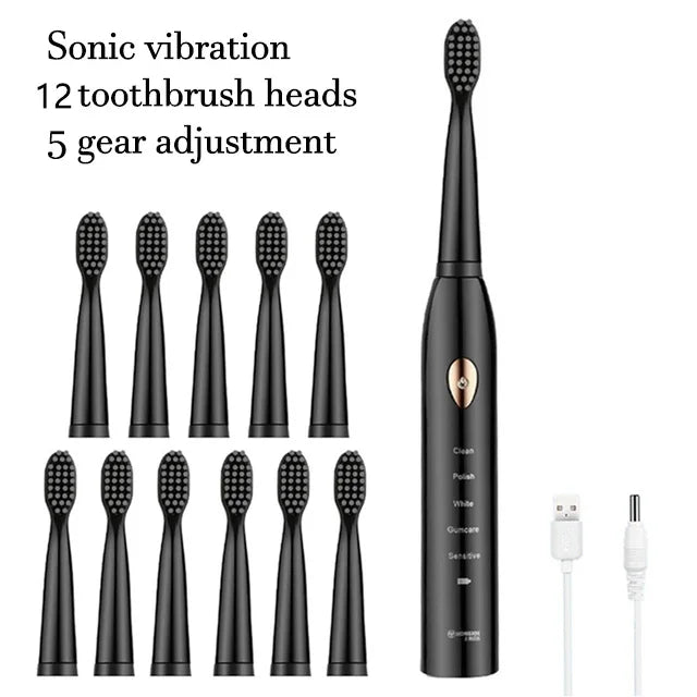 Electric Toothbrush 5-gear Mode USB Charging 4 colors IPX7 Waterproof Ultrasonic Rechargeable Soft Hair Toothbrush Adult Classic