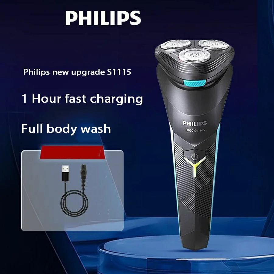 Philips S1113 Electric Shaver for Men USB Charging PowerCut Stainless Steel Blades Ergonomic design Triple floating head