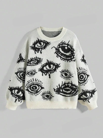 Traf Women's sweater eyes y2k new  pullovers Knit wear  Winter clothes women vintage Female clothing long sleeve tops Oversize