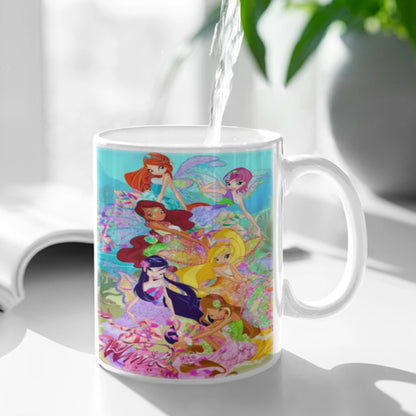 Girl-W-Winx Catoon Clubs Ceramic Mug Cute Coffee Tea Milk Stave Mugs And Cups with Handle Novelty Gifts