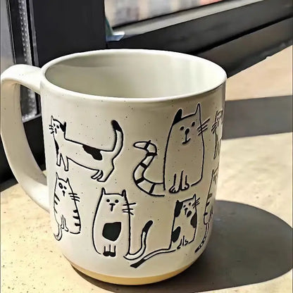 450ML Creative Hand-painted Ceramic Mug Vintage Cartoon Animal Kitten Milk Coffee Cup Kawaii Cat Nordic Kitchen Coffee Mugs Gift