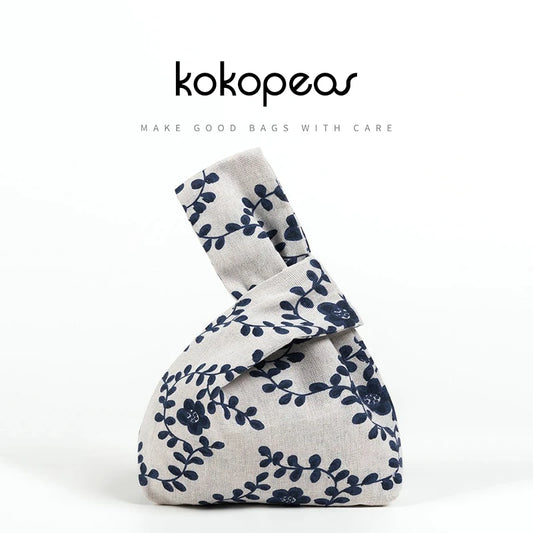 KOKOPEAS Eco Linen Wrist Knot Phone Pouch Shopping Reusable Top Handler Purse Small Walking Ladies Hand Bags