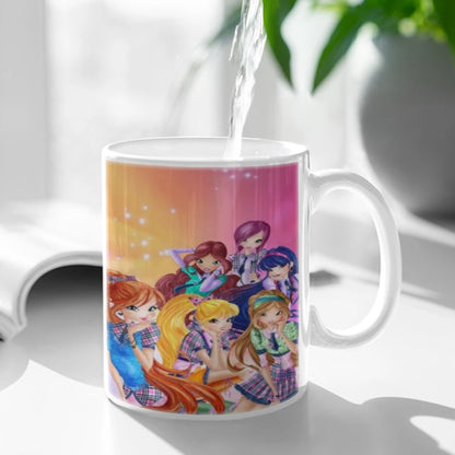 Girl-W-Winx Catoon Clubs Ceramic Mug Cute Coffee Tea Milk Stave Mugs And Cups with Handle Novelty Gifts