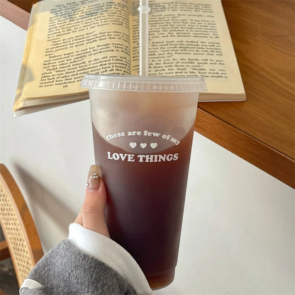 Kawaii Water Bottle For Coffee Juice Tea Cute Tumbler Plastic Cups With Straw Lid Portable Reusable Drinking Bottle BPA Free