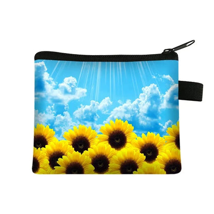 Small Wallet Daisy Pattern Cosmetic Bag Women Waterproof MakeUp Bag Fashion Yellow Sunflowers Toiletry Bag Travel Cosmetic Case