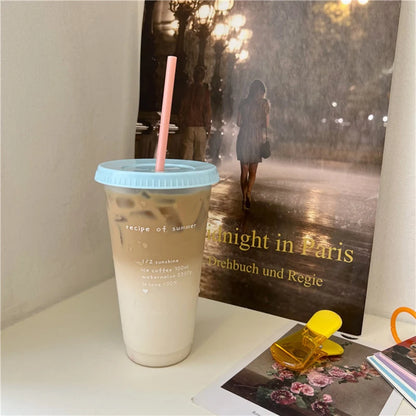 Kawaii Water Bottle For Coffee Juice Tea Cute Tumbler Plastic Cups With Straw Lid Portable Reusable Drinking Bottle BPA Free