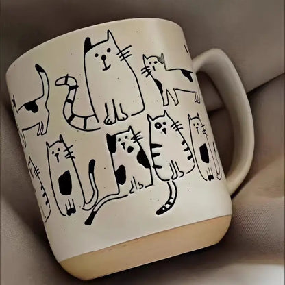 450ML Creative Hand-painted Ceramic Mug Vintage Cartoon Animal Kitten Milk Coffee Cup Kawaii Cat Nordic Kitchen Coffee Mugs Gift