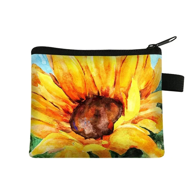 Small Wallet Daisy Pattern Cosmetic Bag Women Waterproof MakeUp Bag Fashion Yellow Sunflowers Toiletry Bag Travel Cosmetic Case