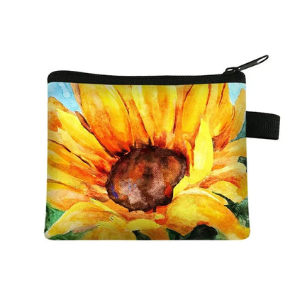 Small Wallet Daisy Pattern Cosmetic Bag Women Waterproof MakeUp Bag Fashion Yellow Sunflowers Toiletry Bag Travel Cosmetic Case