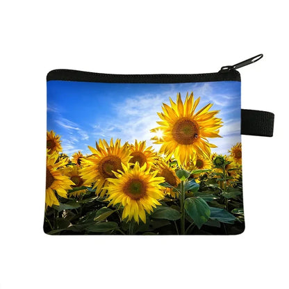 Small Wallet Daisy Pattern Cosmetic Bag Women Waterproof MakeUp Bag Fashion Yellow Sunflowers Toiletry Bag Travel Cosmetic Case