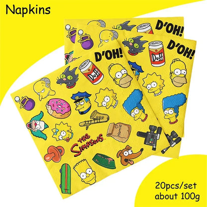 DisneyThe Simpsons Party Decorations Tableware Cup Plate Napkin Sticker Tablecloth Balloons Background Kids Baby Shower Supplies