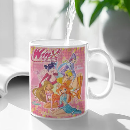 Girl-W-Winx Catoon Clubs Ceramic Mug Cute Coffee Tea Milk Stave Mugs And Cups with Handle Novelty Gifts