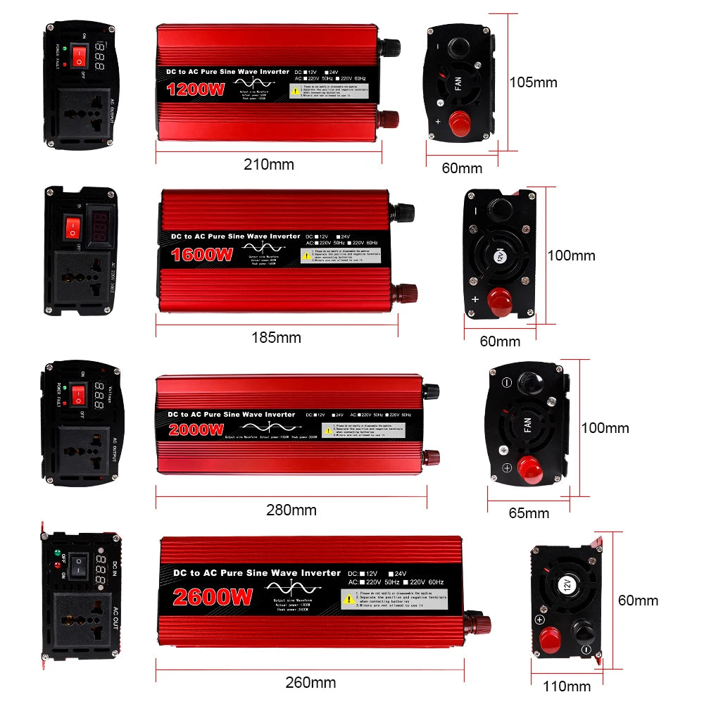 Pure Sine Wave Inverter Portable Power banks Converter DC 12v To AC 110V 220V Solar Inverter Peak Power 1200W 1600W 2000W 2600W