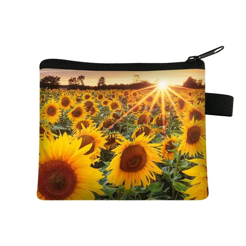 Small Wallet Daisy Pattern Cosmetic Bag Women Waterproof MakeUp Bag Fashion Yellow Sunflowers Toiletry Bag Travel Cosmetic Case