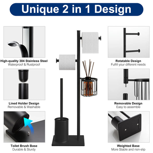 Toilet brush Floor type paper towel holder Household bathroom waterproof toilet paper roll paper vertical integrated Tuhao Jin