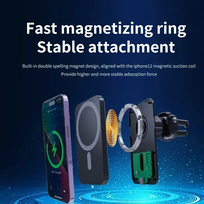 Magnetic Wireless Charger Car Phone Holder Air Vent Mount for iPhone15 14 13 12 Pro Max Xiaomi Samsung S24 Fast Charging Stand