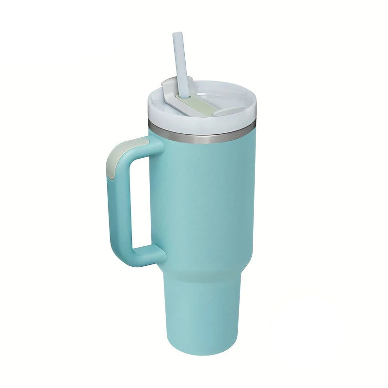 40oz Stainless Steel Vacuum Insulated Cup smooth flat glass with handle and Straw Thermal Travel Mug Coffee Cup Dropshipping