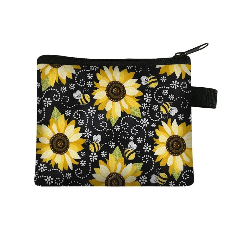 Small Wallet Daisy Pattern Cosmetic Bag Women Waterproof MakeUp Bag Fashion Yellow Sunflowers Toiletry Bag Travel Cosmetic Case